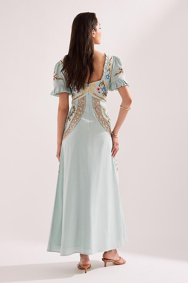 by anthropologie short-sleeve embroidery appliqu maxi dress By Anthropologie Short-Sleeve Embroidered Maxi Dress in White
