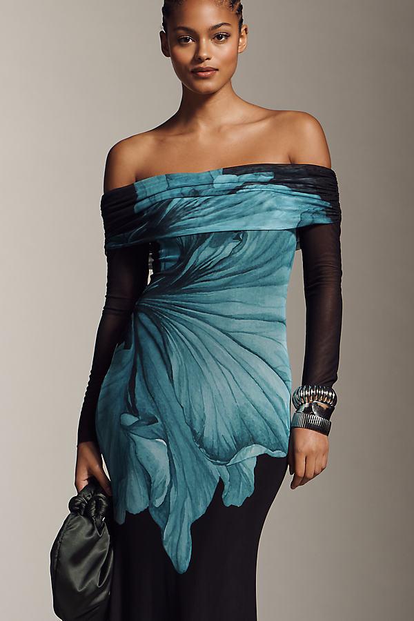 AFRM Long-Sleeve Off-The-Shoulder Mesh Maxi Dress | Lyst UK