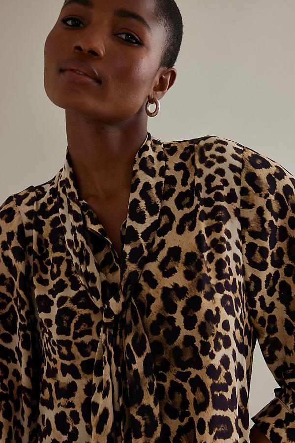 ALIGNE Jamelia Long-sleeve Pussybow Leopard Print Midi Dress in