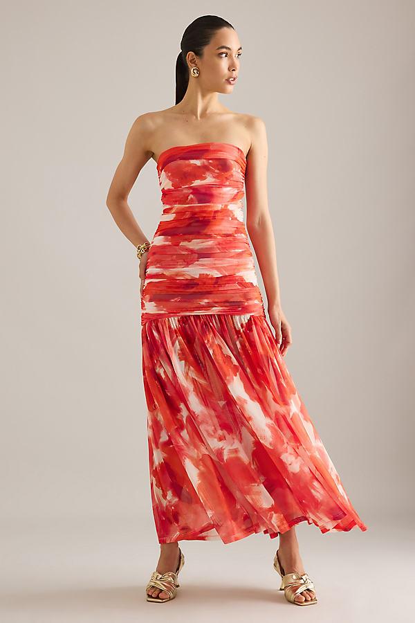 sachin and babi light blue dress Bardot Solana Strapless Drop-Waist Mesh Maxi Dress in Red