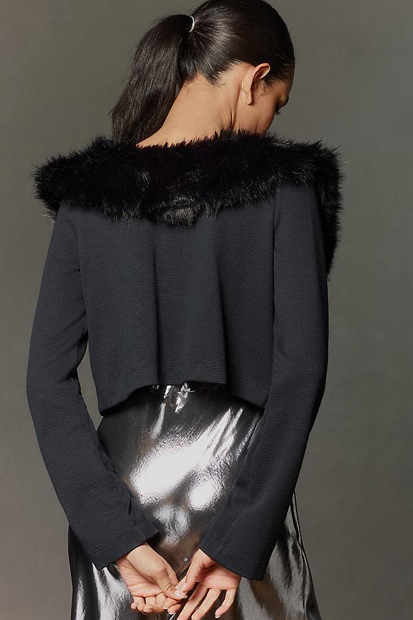 Maeve Faux-Fur Collar Cropped Cardigan in Black Lyst UK