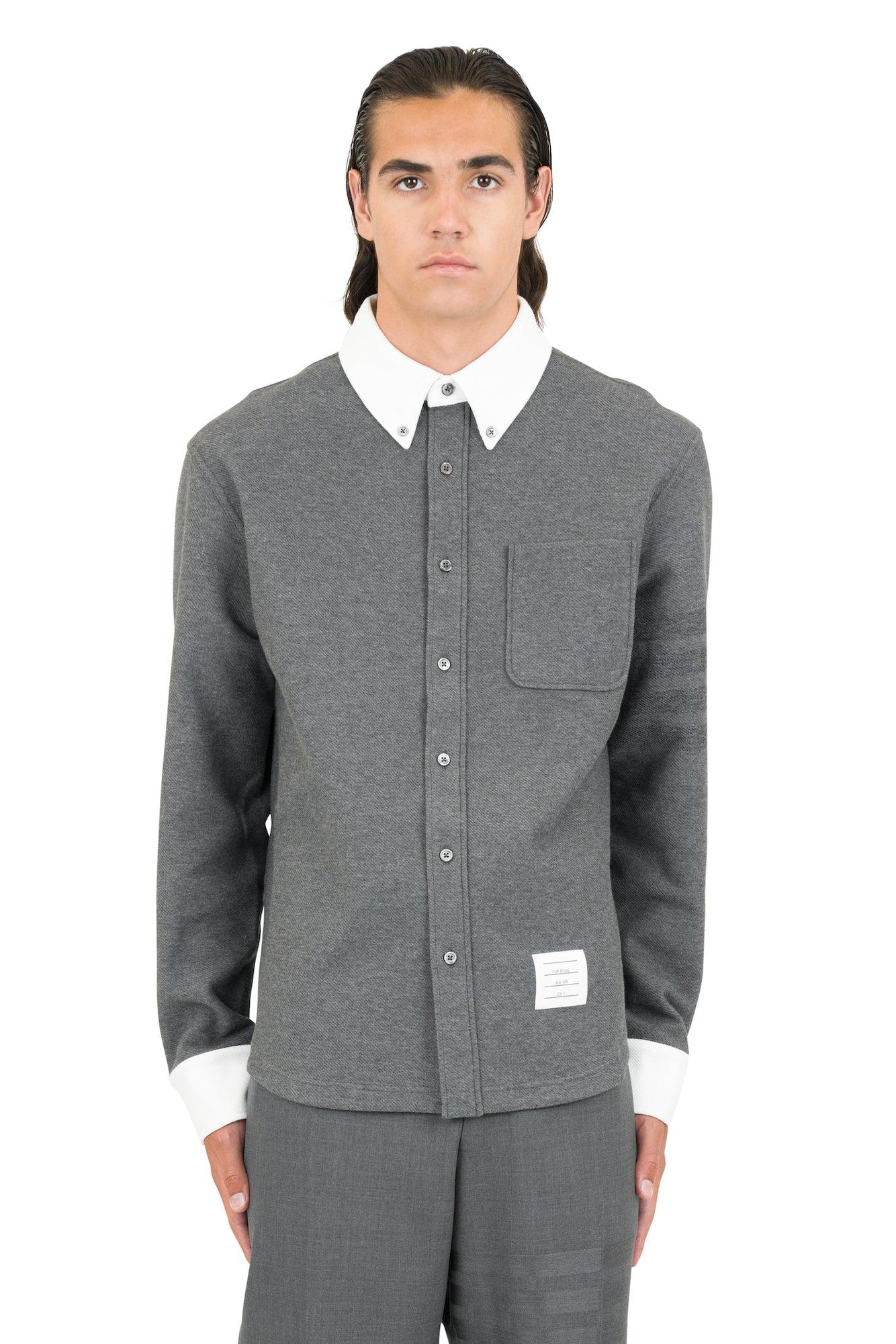Thom Browne Button Down Shirt Jacket In Double Face Tech Twill in Grey ...