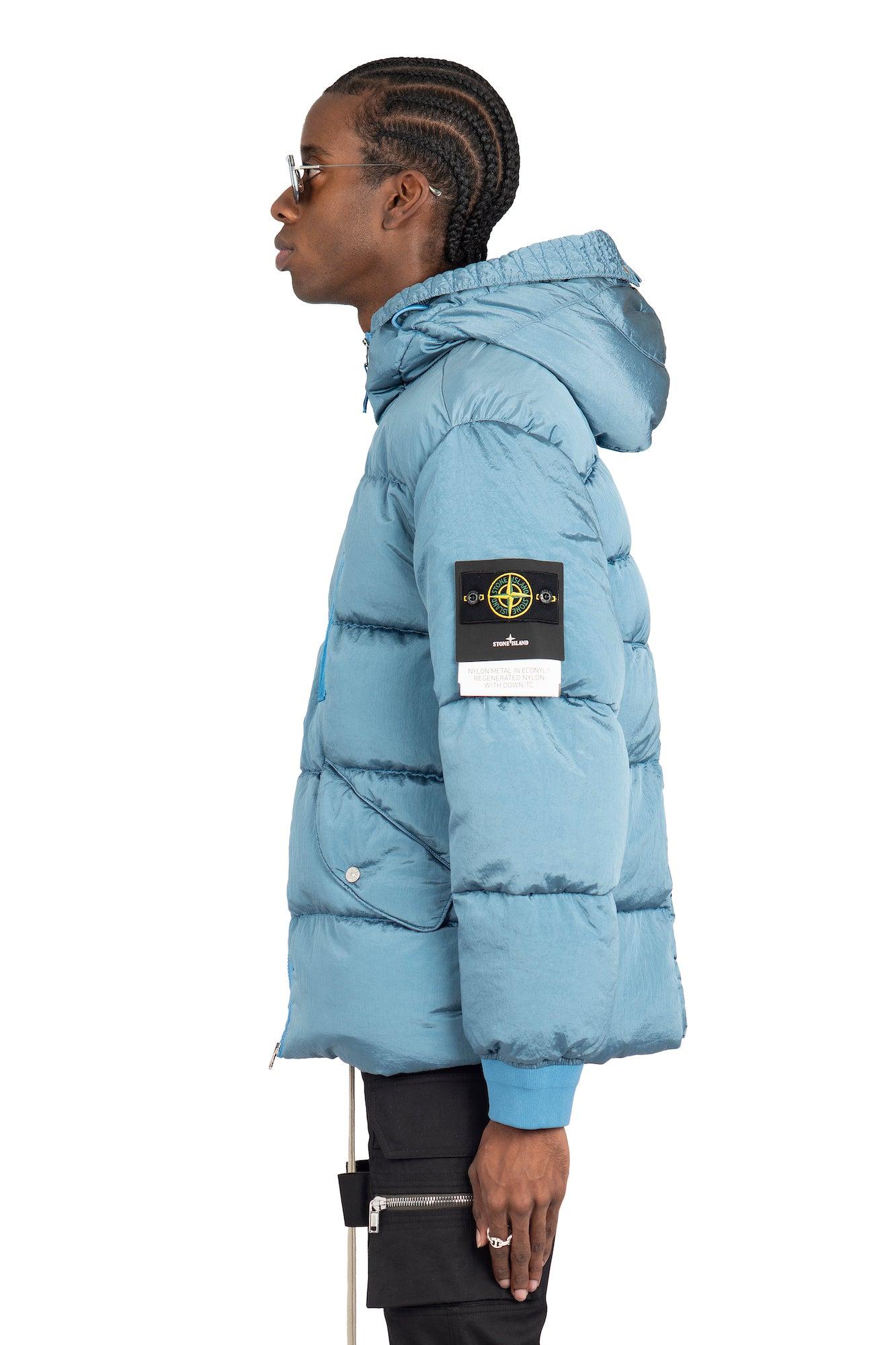 Stone Island Mid Blue Hooded Down Jacket for Men | Lyst