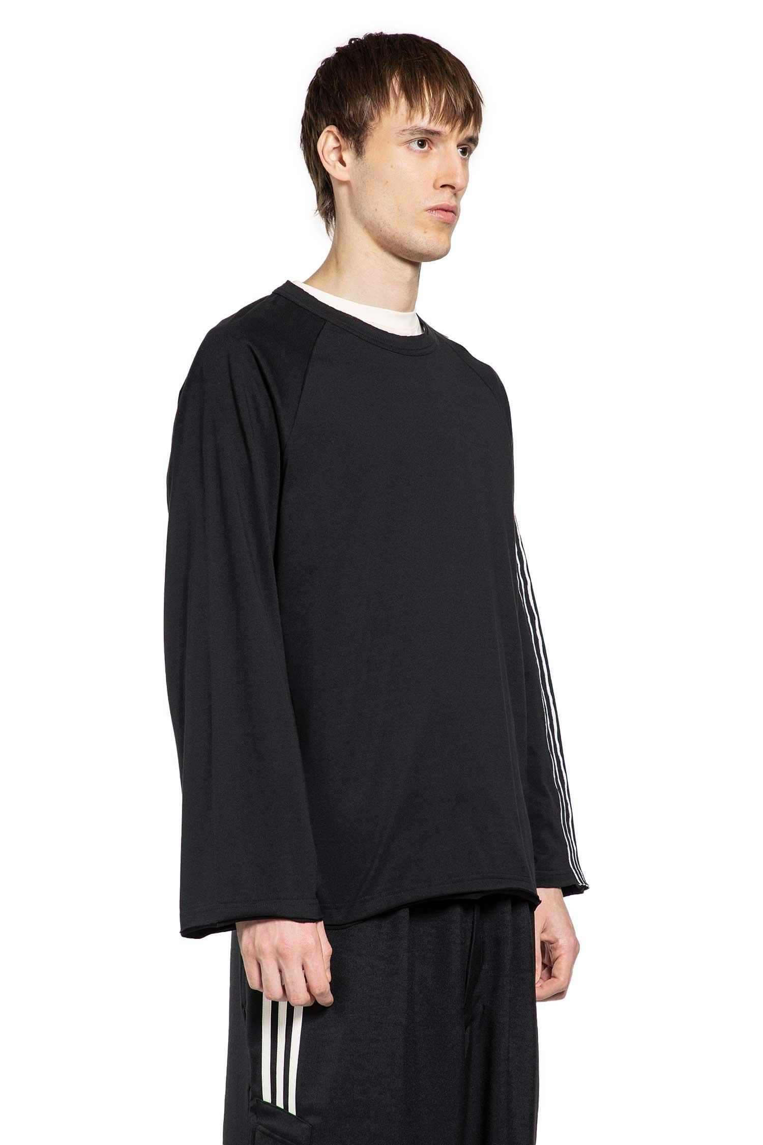 Y-3 Raw Edge 3-Stripes Long Sleeve Tee in Black | Lyst