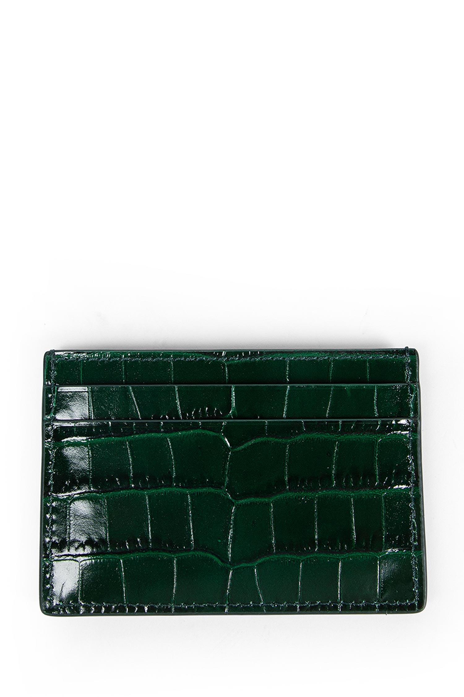Tom Ford Shiny Stamped Croc Print Card Holder in Green for Men | Lyst