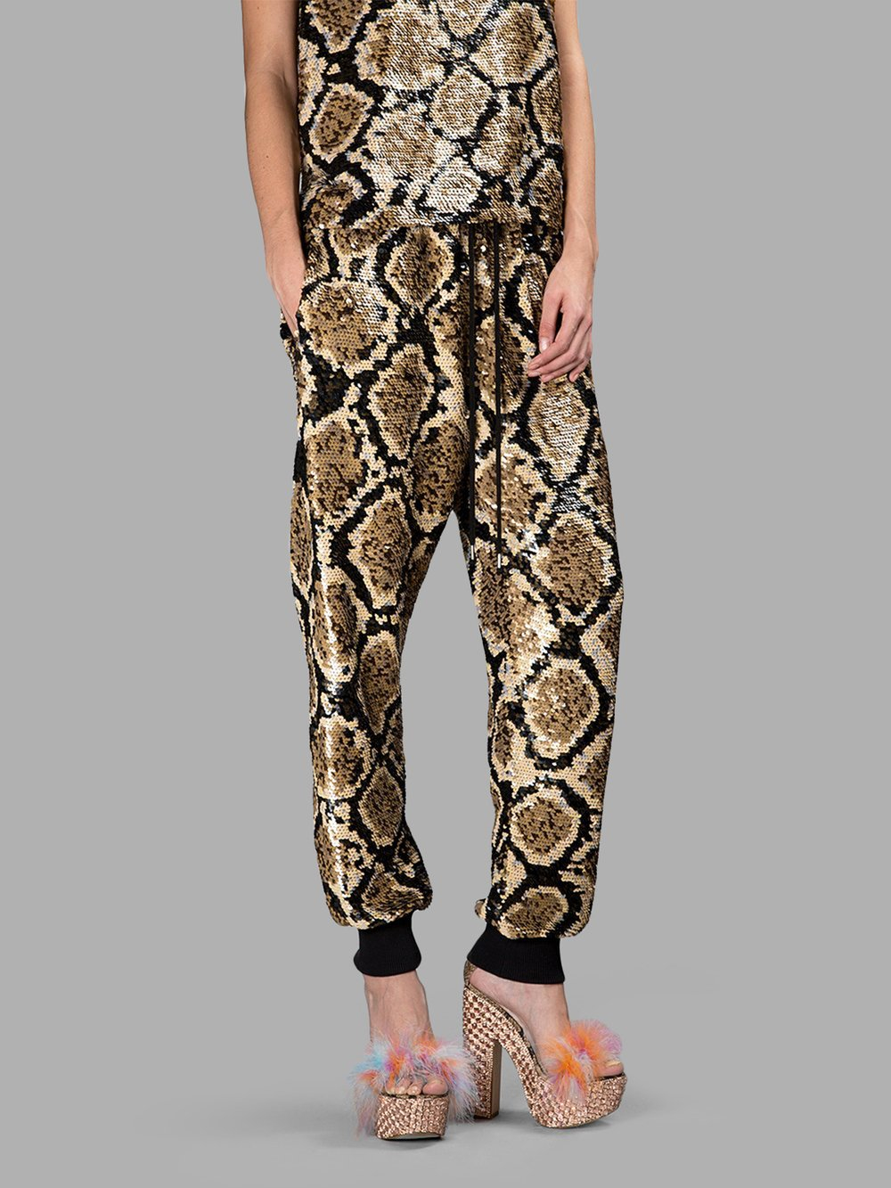 ashish 226 s brown python sequin jogger with rib in ashish 226 s brown python sequin jogger with rib in