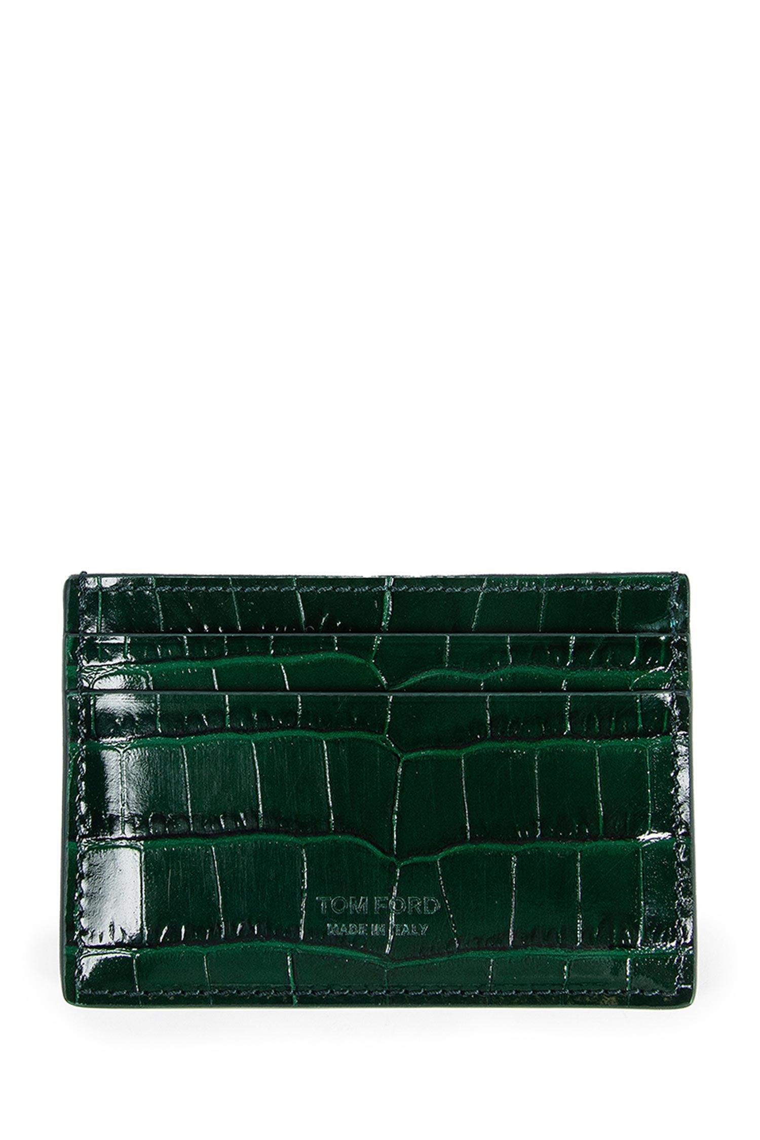 Tom Ford Shiny Stamped Croc Print Card Holder in Green for Men | Lyst
