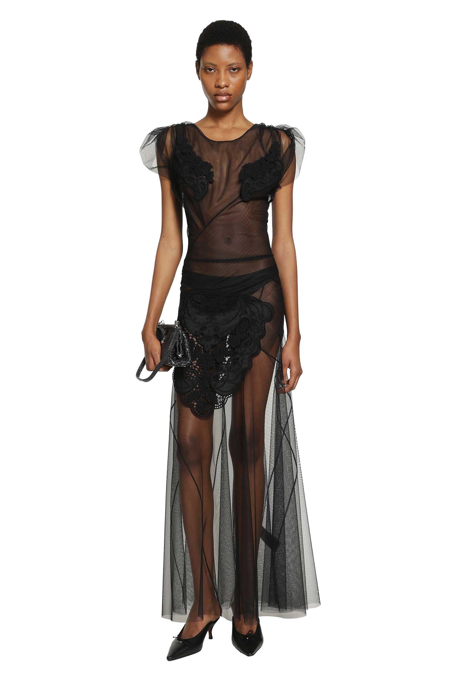 blue dress for baby girl VIVIENNE WESTWOOD BLACK METALLIC LUREX EVENING GOWN WITH DRAPING main image 1