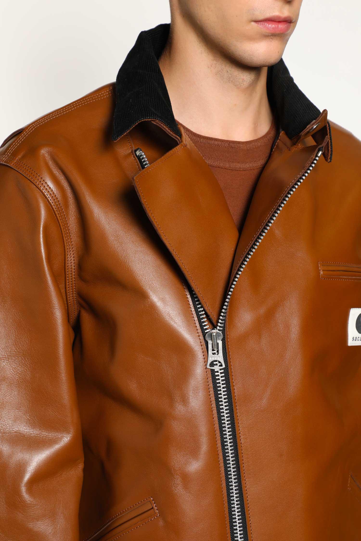Sacai Carhartt Wip Collaboration Leather Jacket in Brown for Men