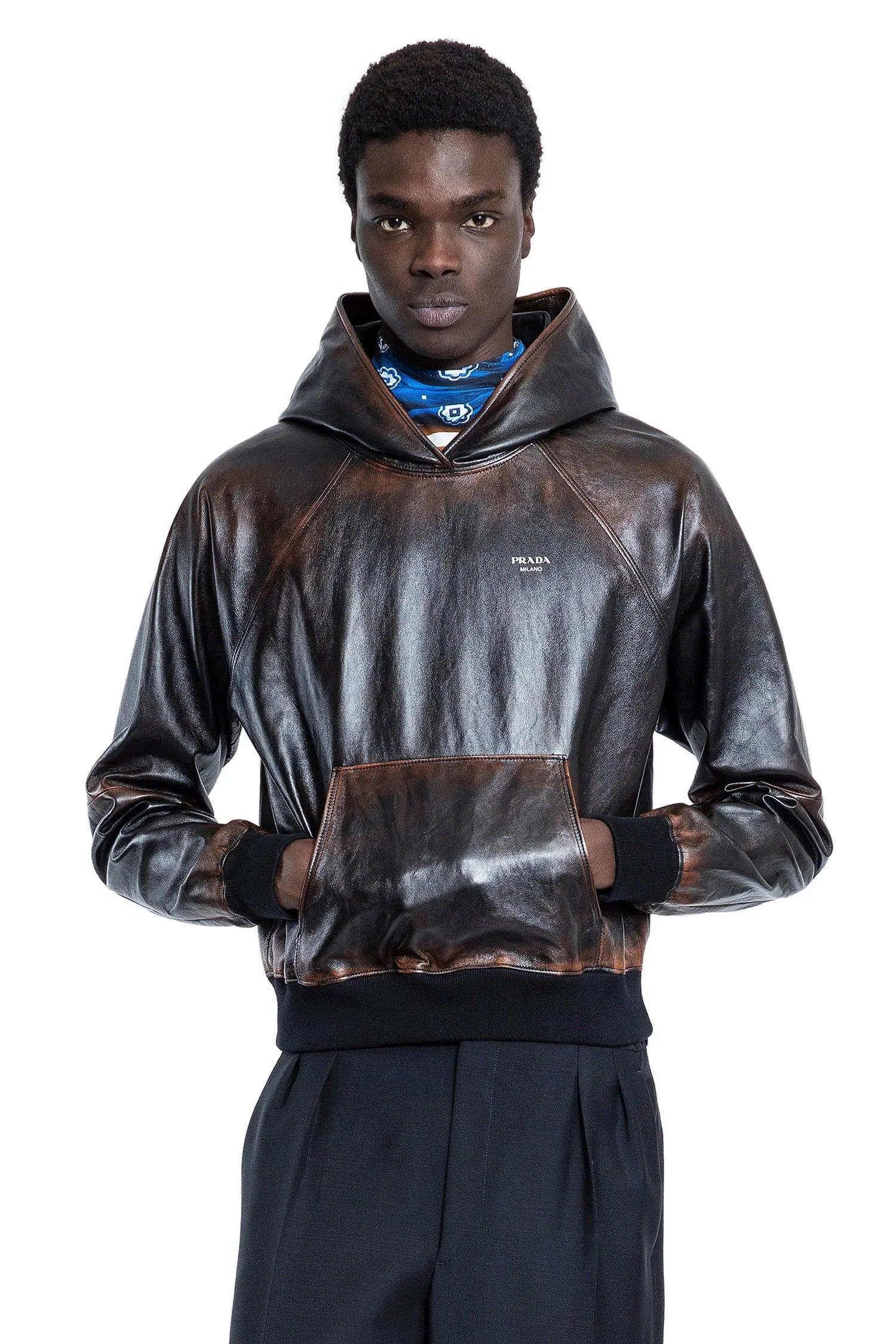 Prada Nappa Leather Hoodie in Black for Men | Lyst UK