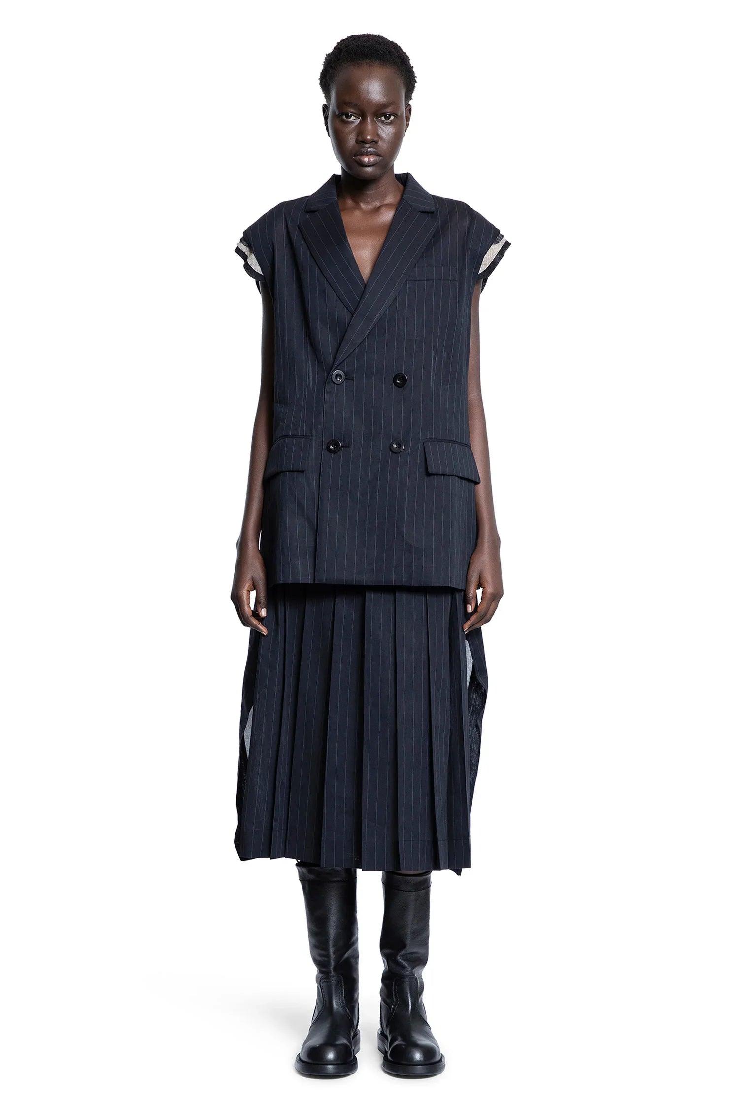 Sacai Striped Voile Skirt in Blue | Lyst
