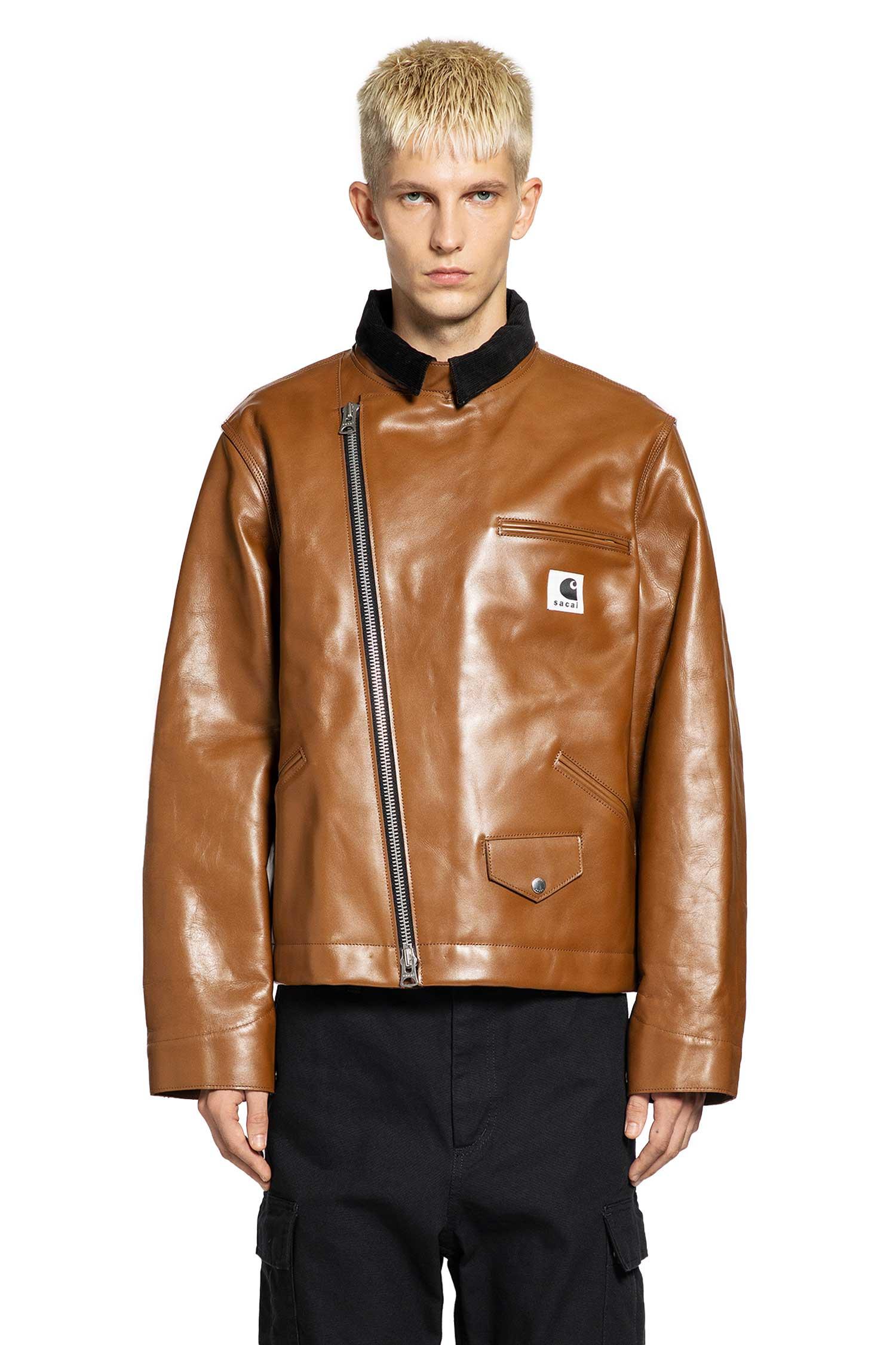 Sacai Carhartt Wip Collaboration Leather Jacket in Brown for Men