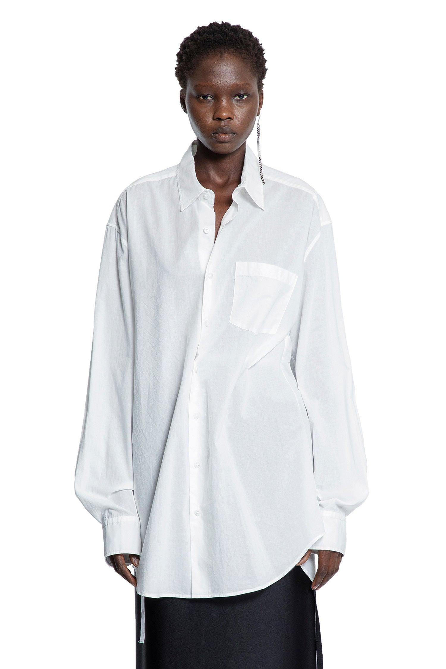破れありANN DEMEULEMEESTER アン ホワイト長袖シャツ Gabi Long Draped Shirt – Ann Demeulemeester