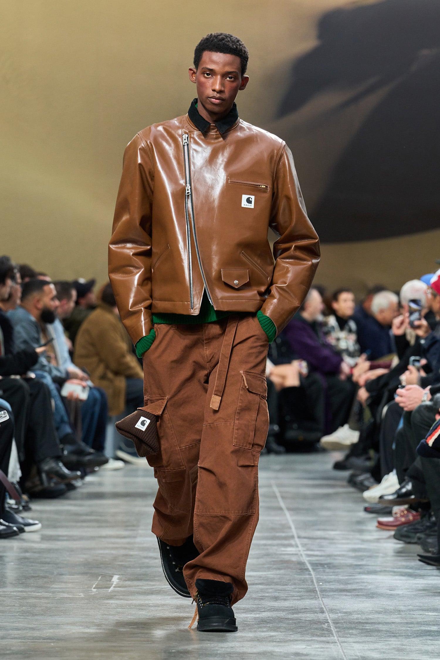 Sacai Carhartt Wip Collaboration Leather Jacket in Brown for Men