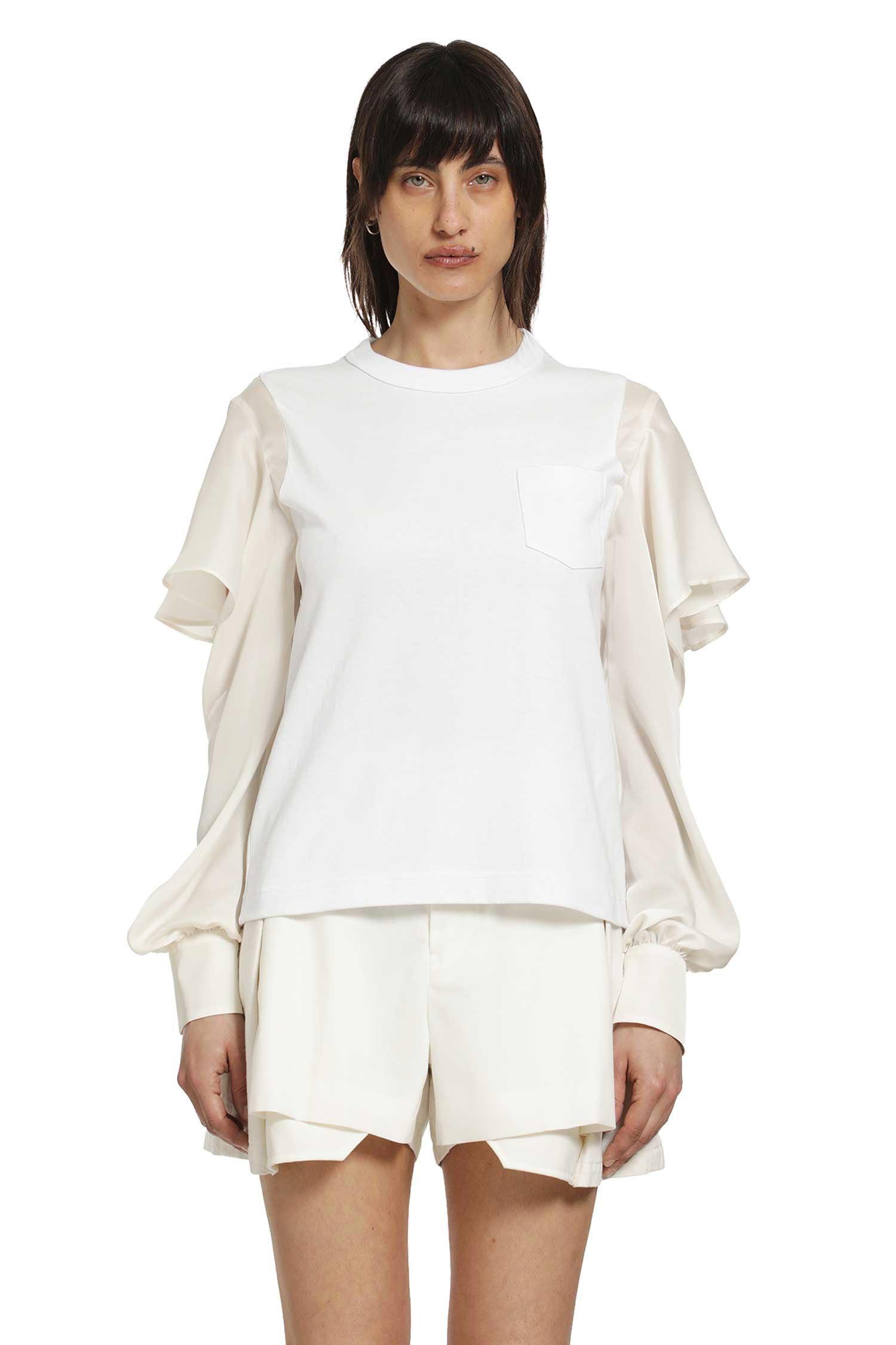 Sacai Satin X Cotton Jersey T-Shirt in White | Lyst