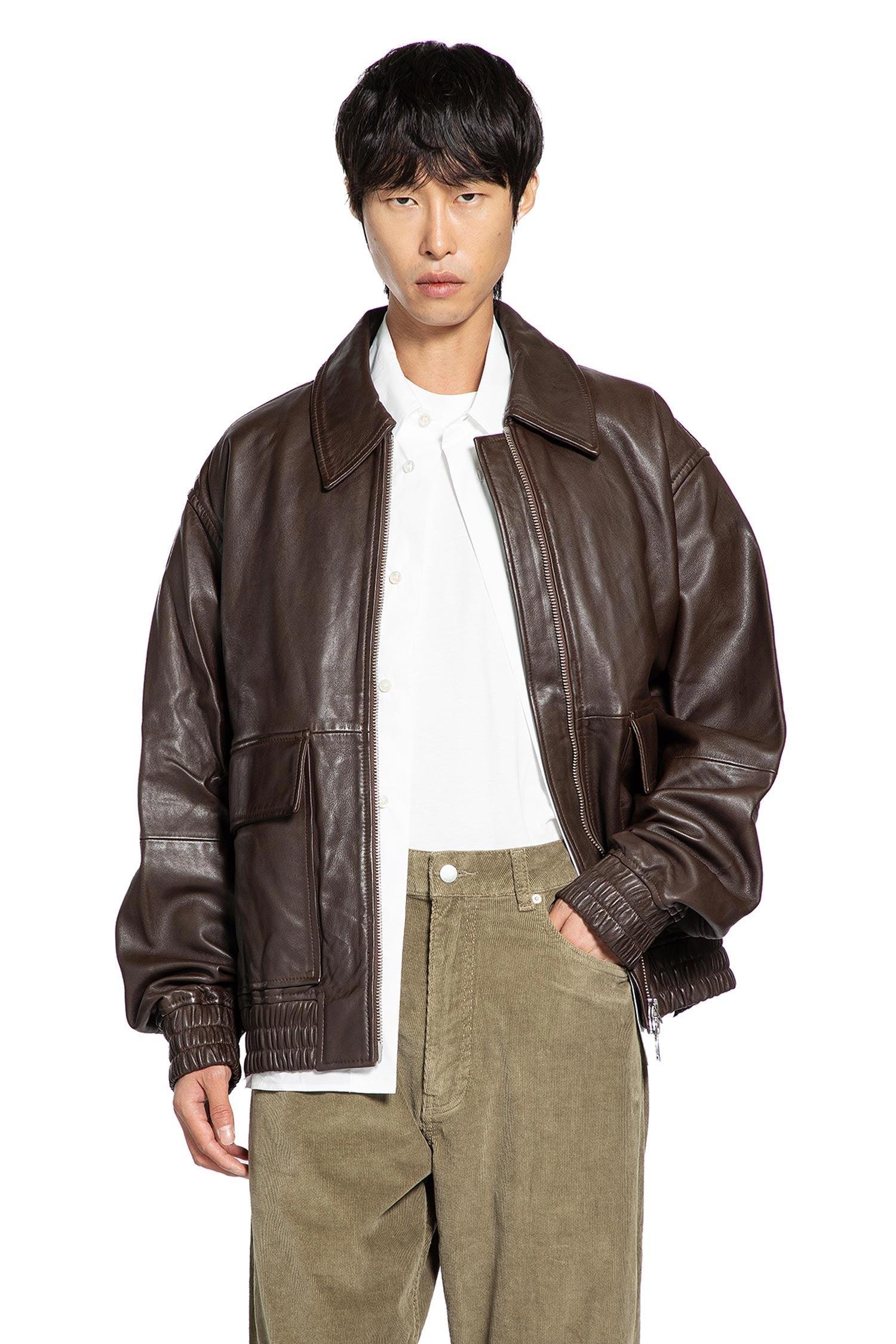 Studio Nicholson Piston Leather Jacket in Brown for Men | Lyst