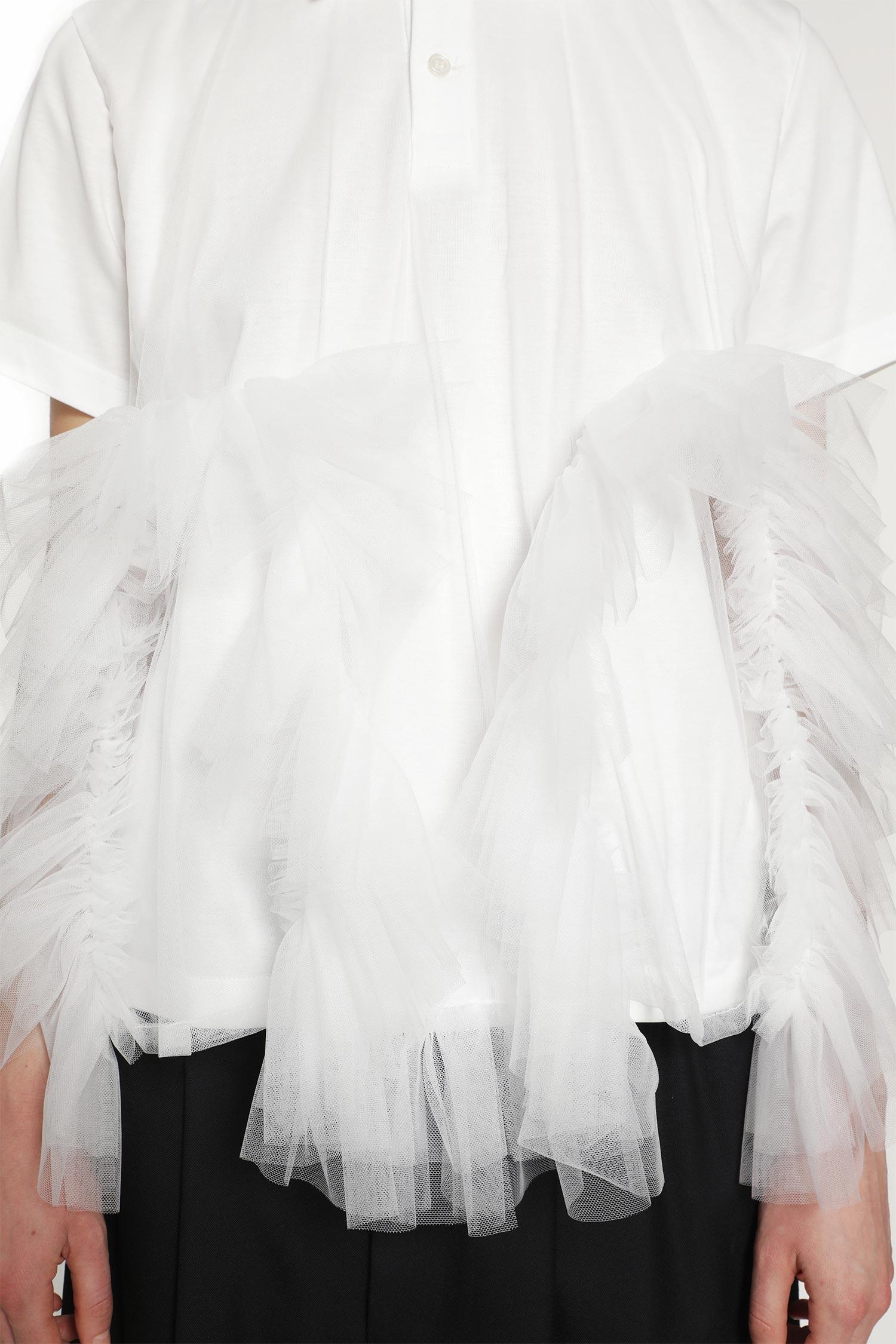 Noir Kei Ninomiya Cotton Poplin And Ruffled Tulle Polo Shirt in