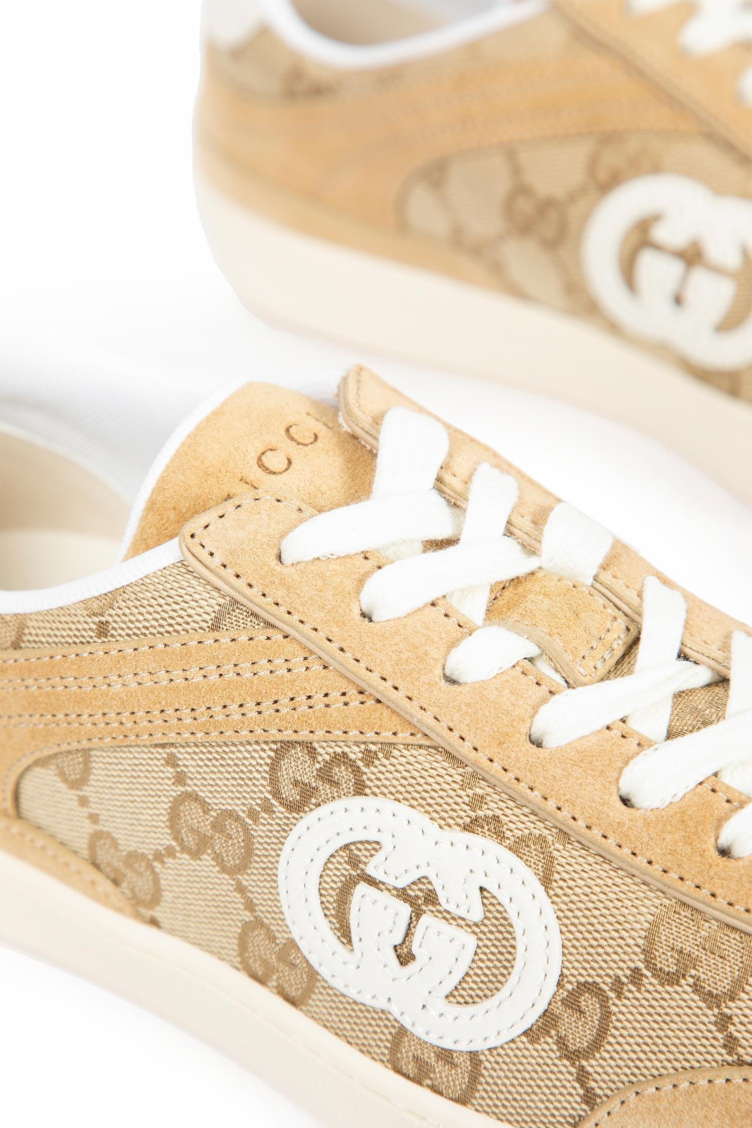 Gucci Gg Canvas And Leather Sneakers in Natural | Lyst