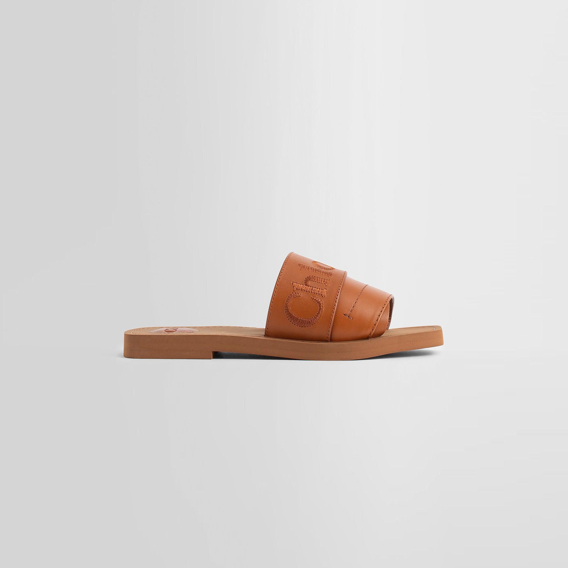 Chloé Woody Logo-print Leather Sandals in Brown Lyst UK