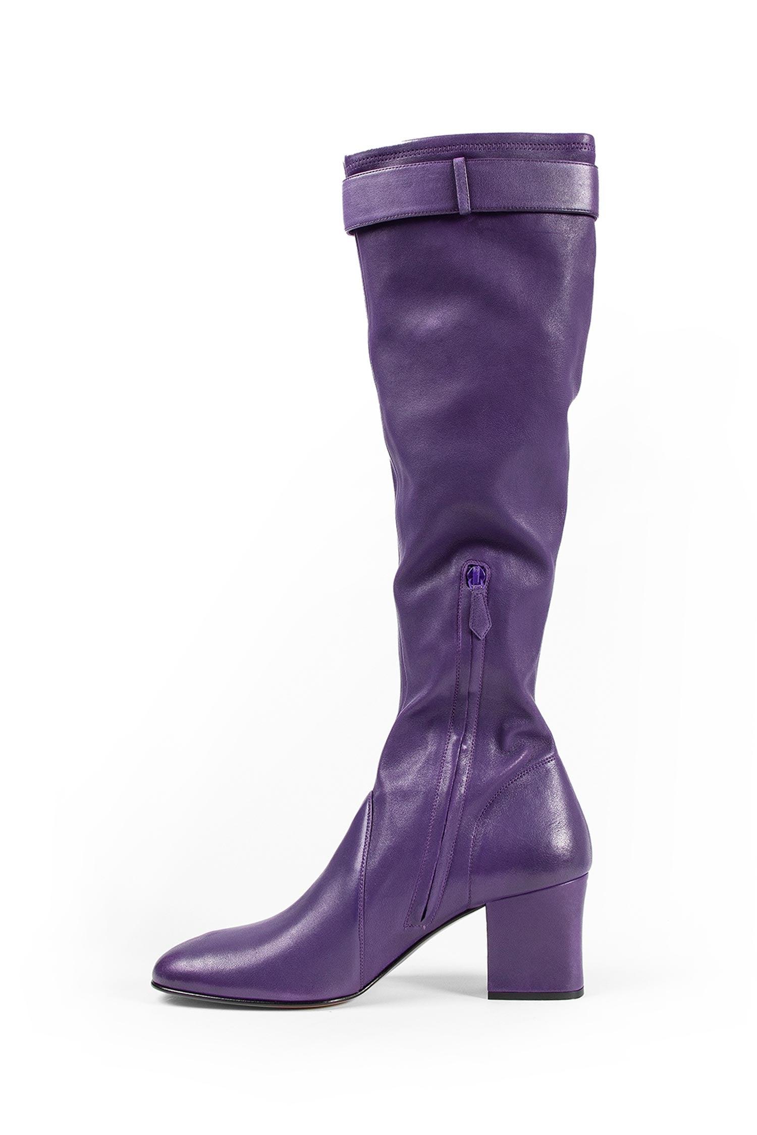 靴 Miu Miu Boots Purple Leather archive Miu Miu Nappa Leather Boots With Buckle in Purple | Lyst UK