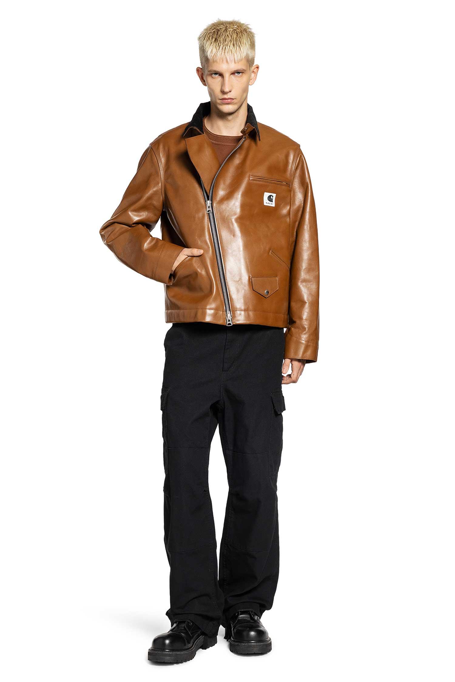 Sacai Leather Jacket With Corduroy Collar in Brown for Men | Lyst UK