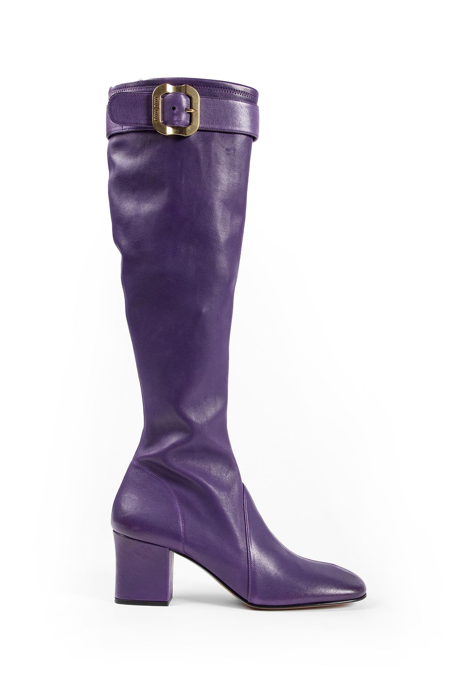 靴 Miu Miu Boots Purple Leather archive Miu Miu Nappa Leather Boots With Buckle in Purple | Lyst UK