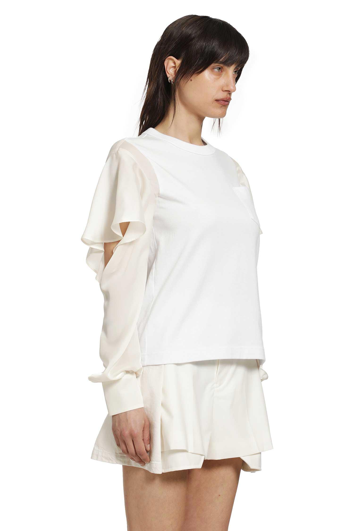 Sacai Satin X Cotton Jersey T-Shirt in White | Lyst