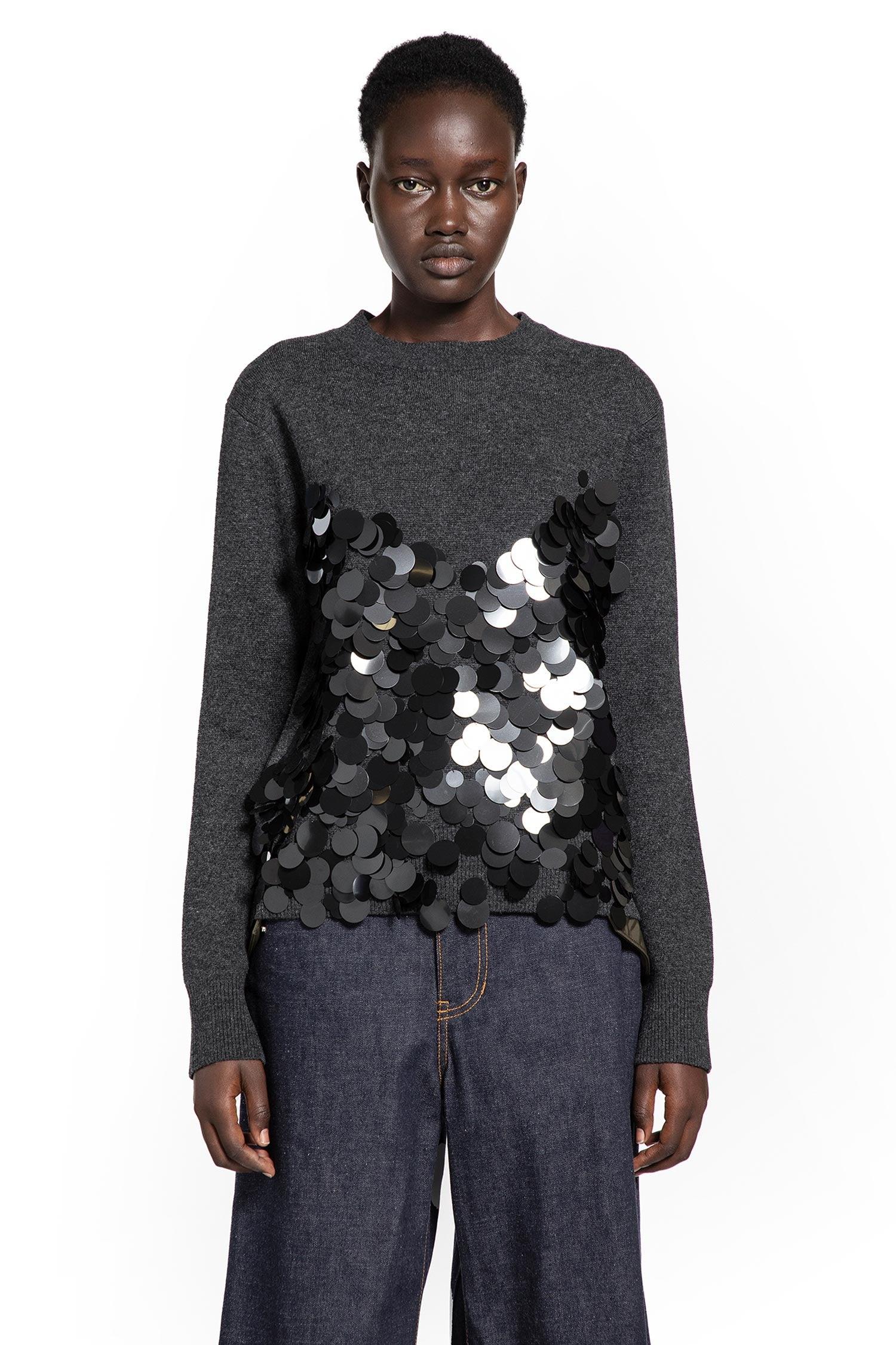 Sacai Sequin Embroidery X Wool Knit Pullover in Black | Lyst