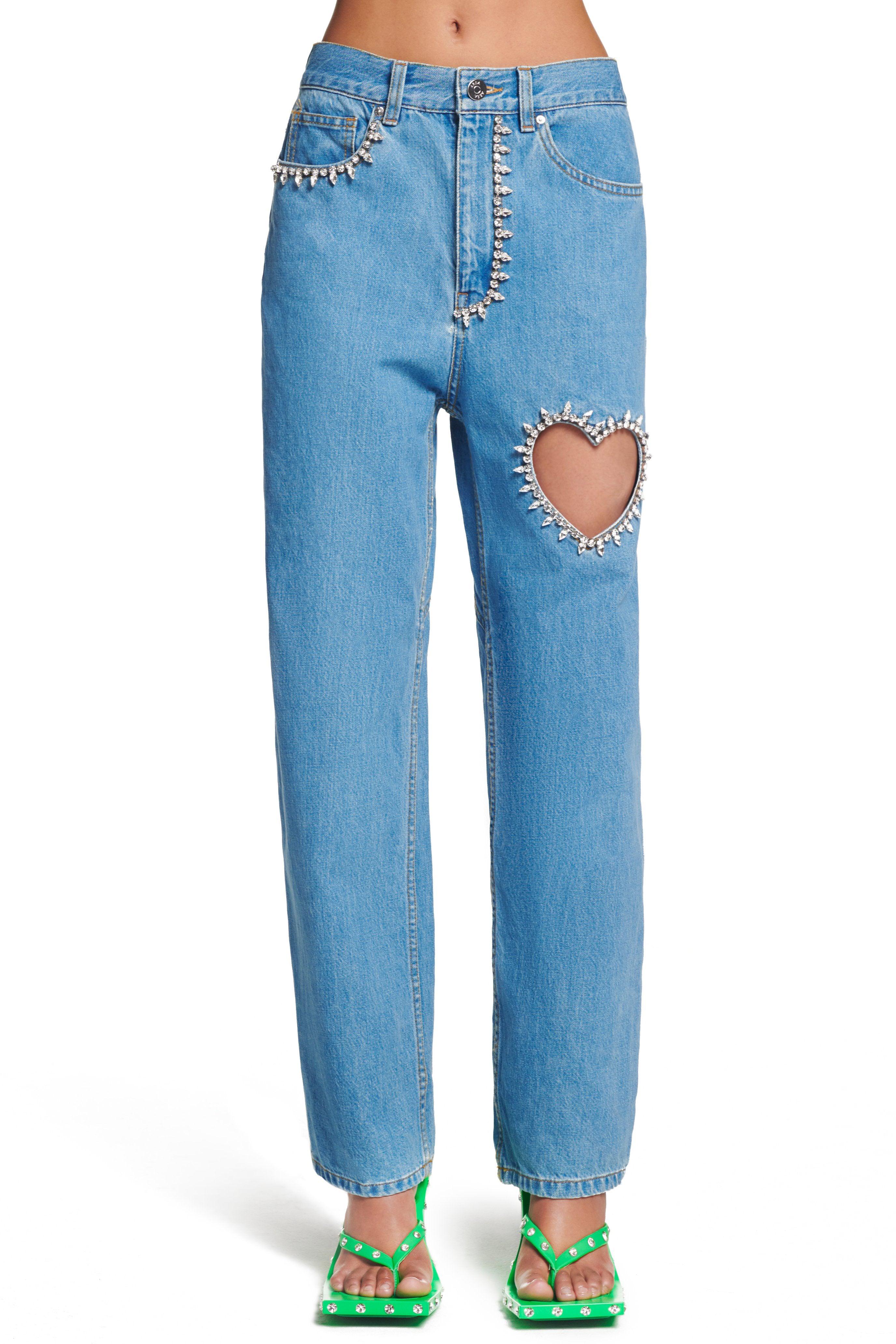 Area Denim Crystal Heart Jean in Blue 