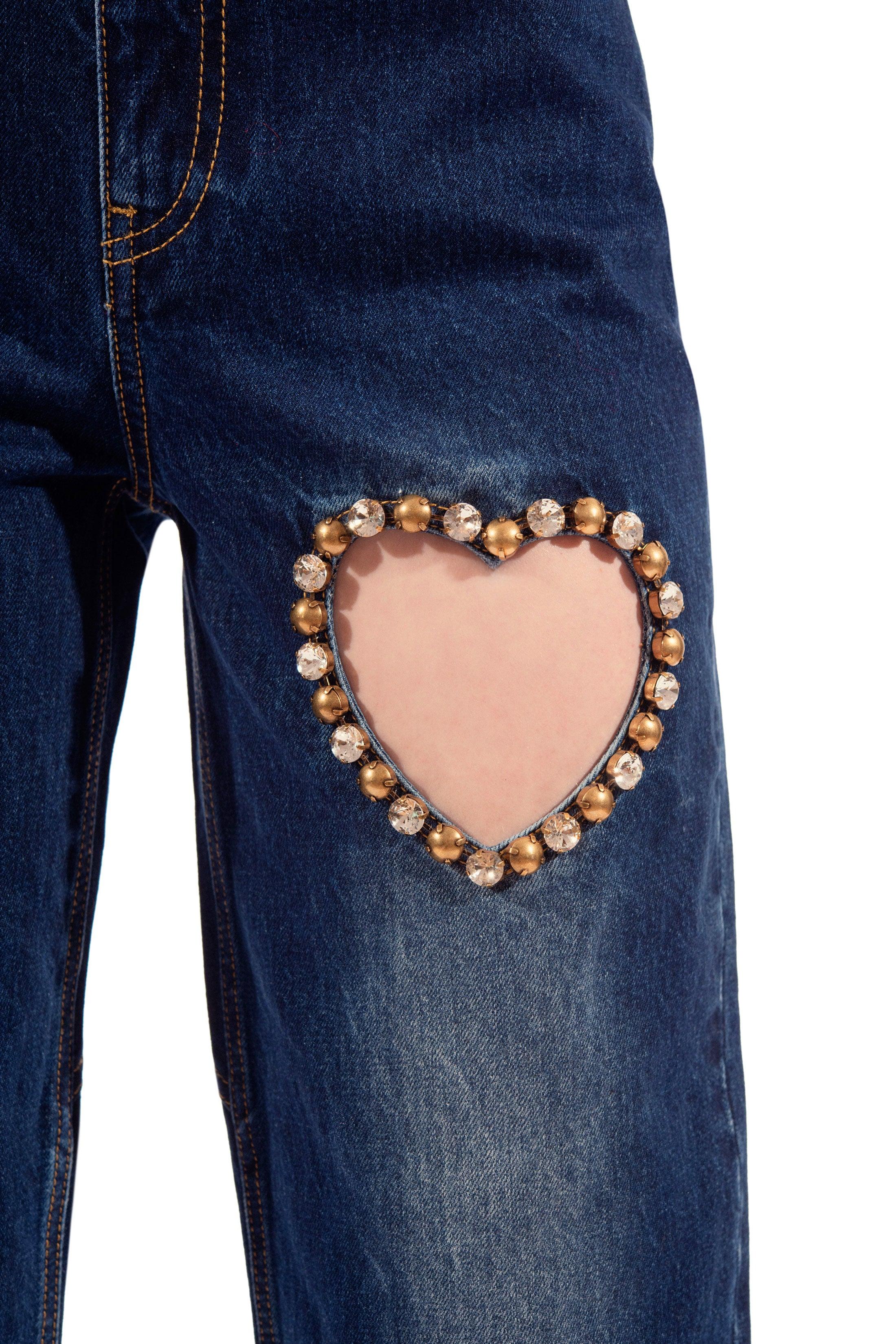 Cotton Crystal Dome Cutout Heart Jean 