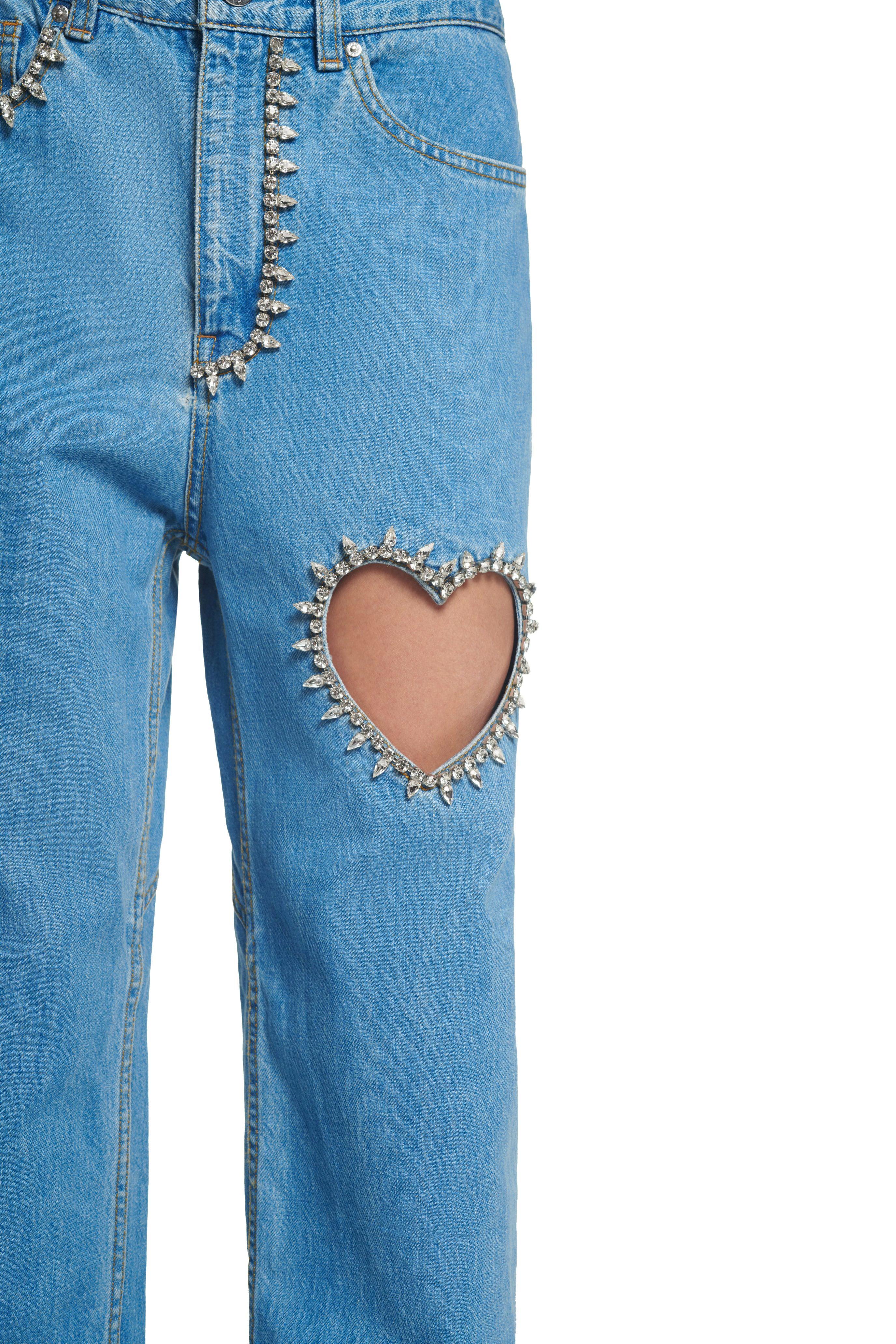 Area Denim Crystal Heart Jean in Blue 