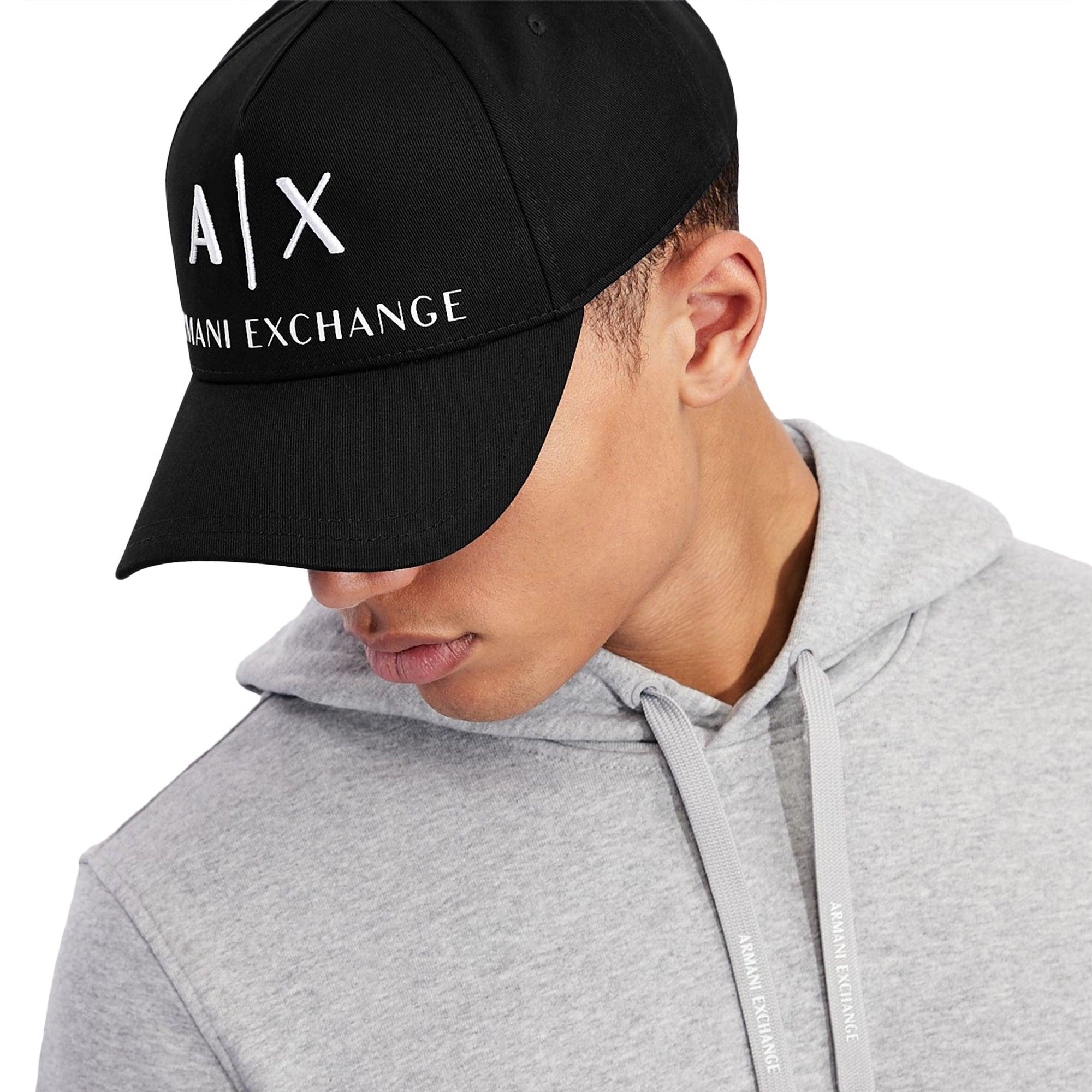 Armani Exchange Large Logo Cotton Cap in Black for Men | Lyst