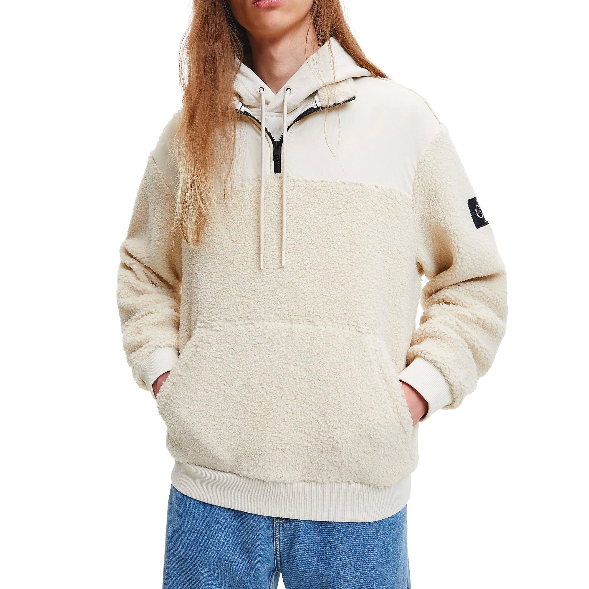 Calvin Klein Badge Sherpa Half Zip Fleece in White for Men | Lyst