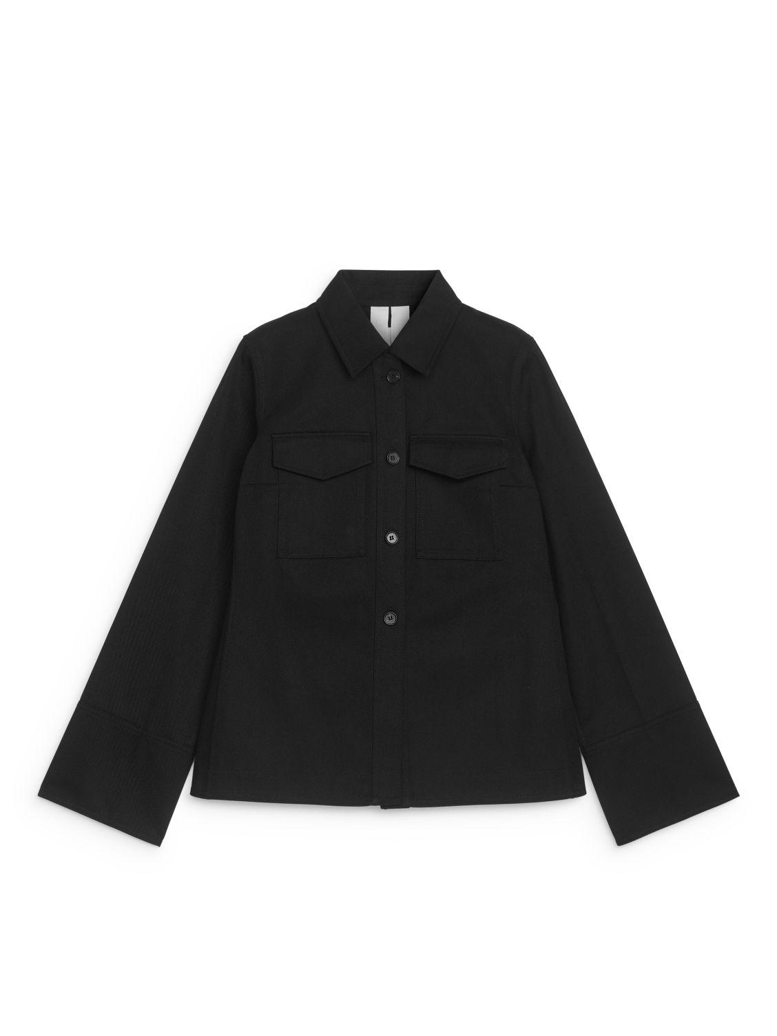 Black denim fitted jacket hot sale