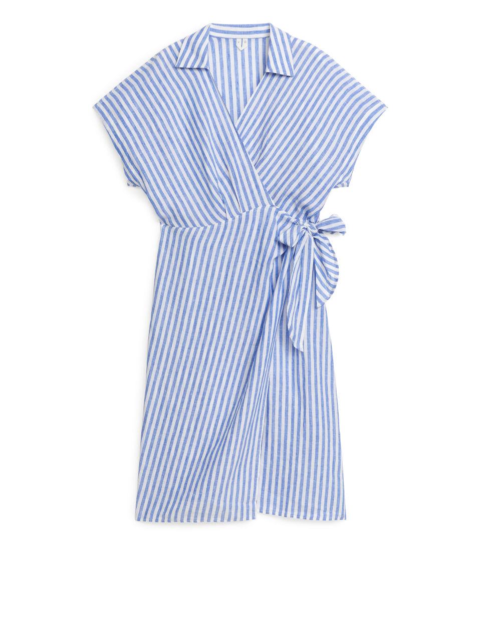 ARKET Midi Linen Wrap Dress in Blue Lyst UK
