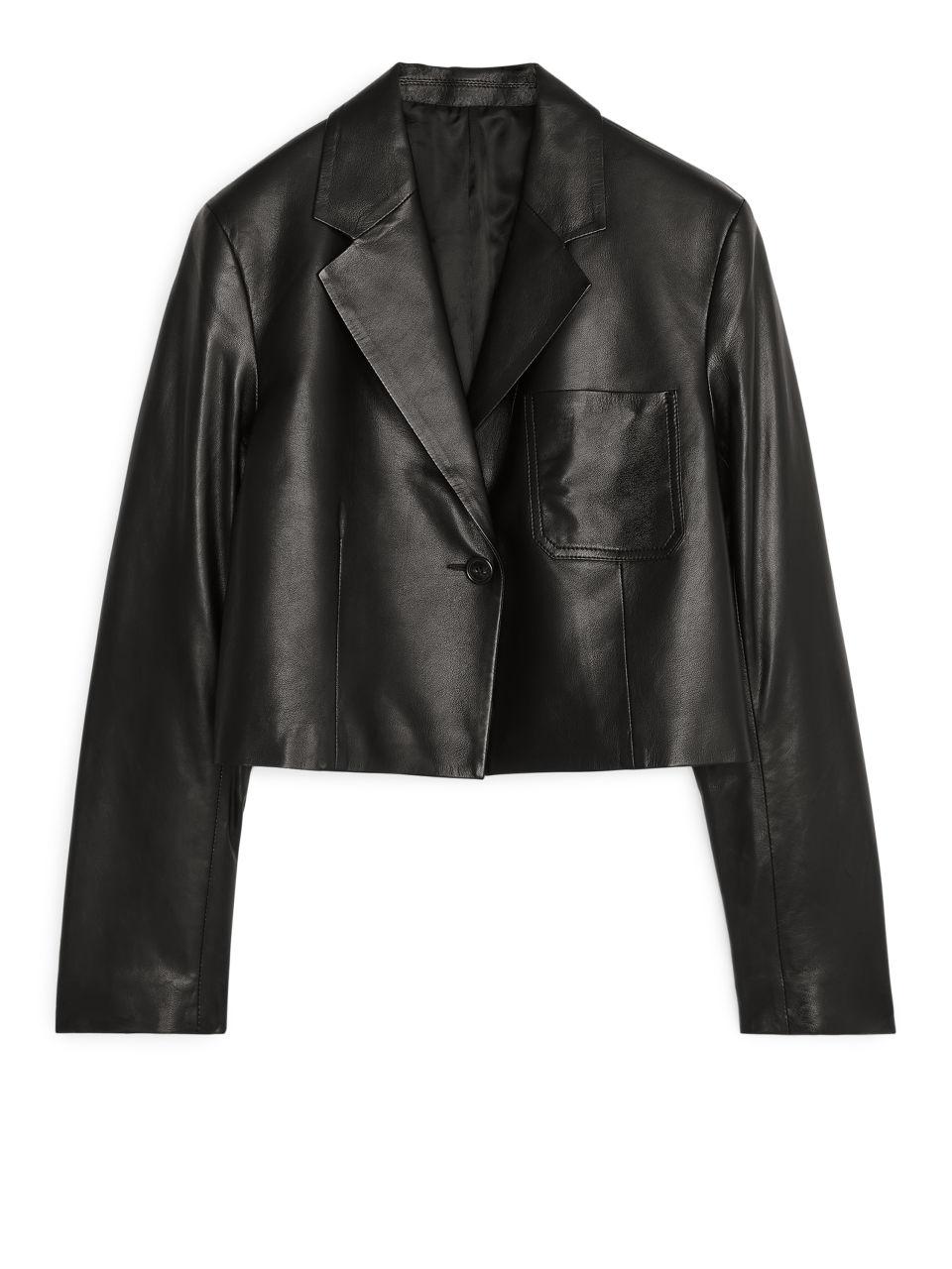 ARKET Cropped Leather Blazer in Black | Lyst UK