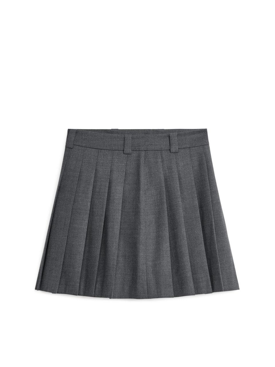 ARKET Pleated Wool-blend Mini Skirt in Grey | Lyst UK