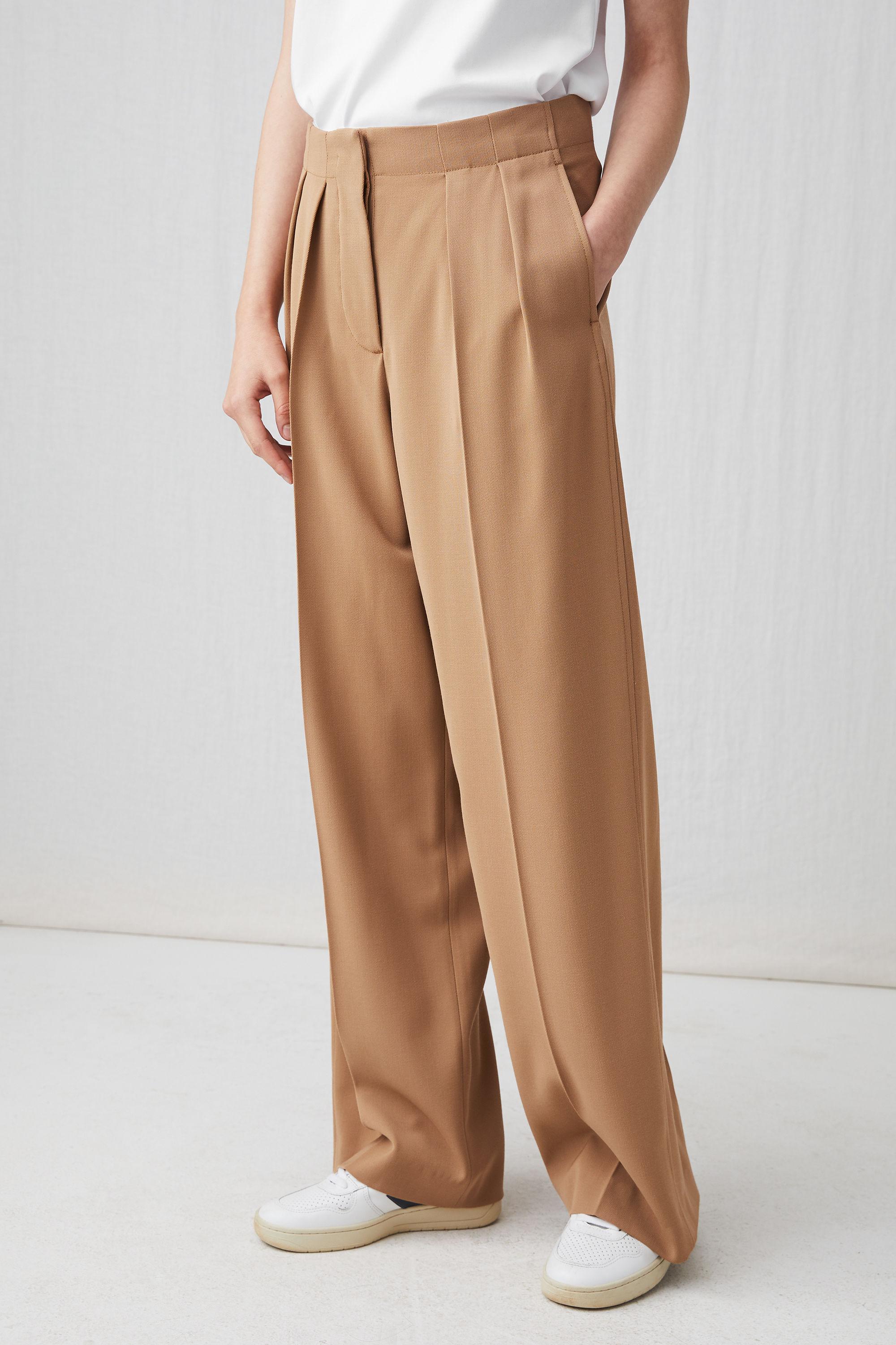 ARKET Wide Fluid Wool Trousers in Dark Beige (Natural) - Lyst