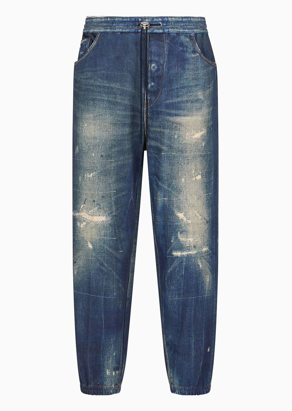 Emporio Armani Worn Denim effect French Terry Jersey Joggers in Blue for Men Lyst
