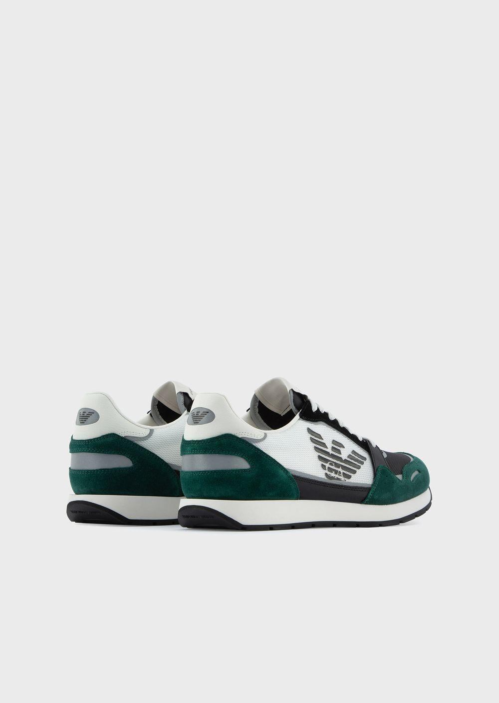 Emporio Armani Mesh Sneakers With Suede Details And Oversized Eagle in  Green for Men | Lyst