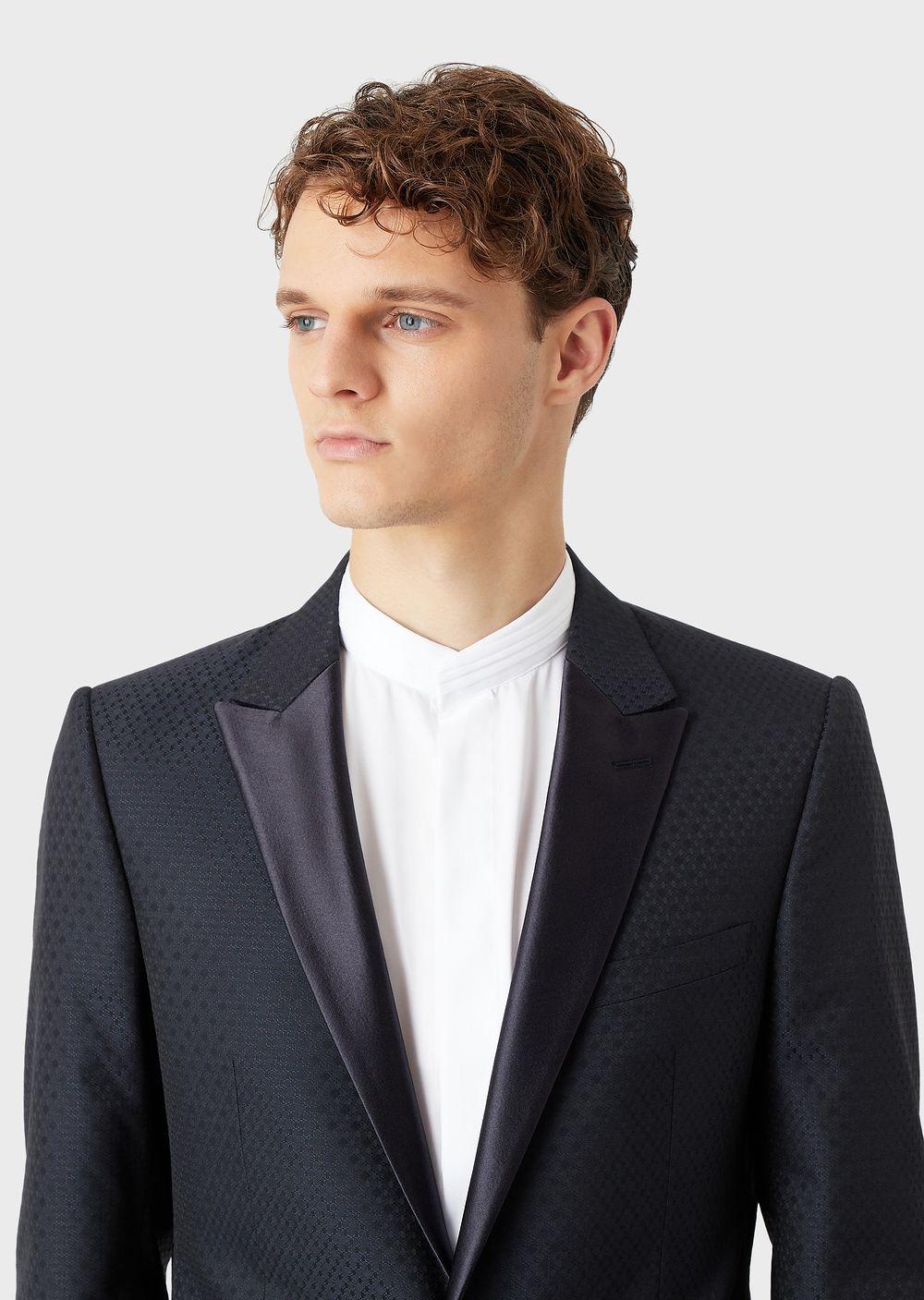 Emporio Armani Slim-fit Tuxedo Jacket In A Wool Blend With A Jacquard ...