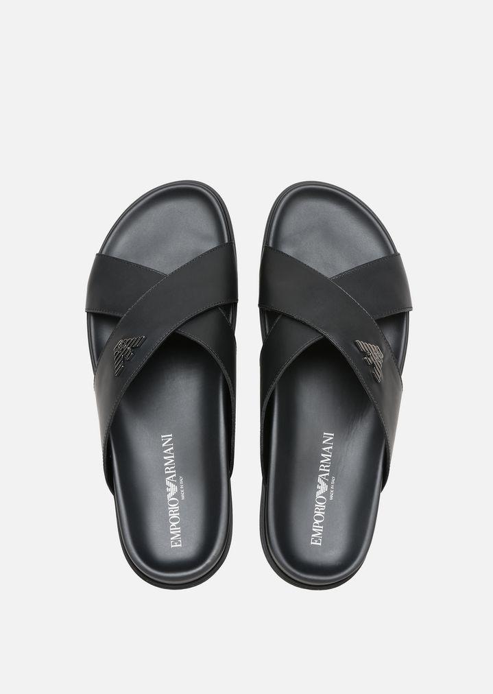 Emporio Armani Leather Sandals in Black for Men - Lyst