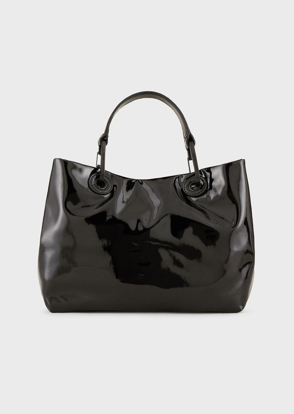 Emporio Armani Myea Bag Small Shopper Bag In Liquid-effect Patent Leather  in Black | Lyst