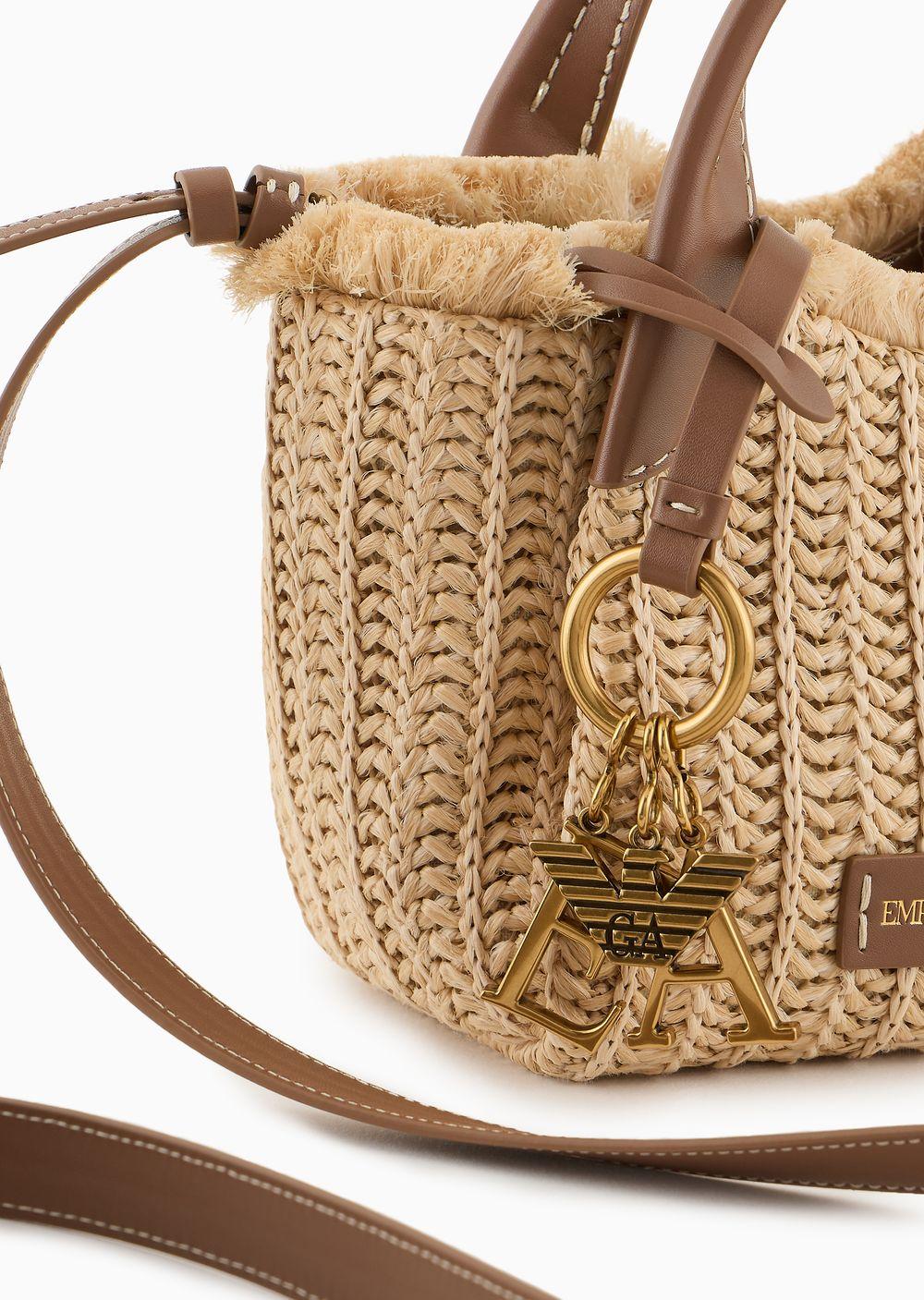 【極美品】EMPORIO ARMANI Raffia Straw Bag Emporio Armani Woven Straw Handbag With Logo Charm | Lyst UK
