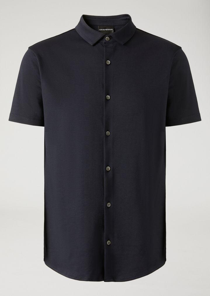 Emporio Armani Short-sleeved Cotton-jersey Shirt in Navy (Blue) for Men ...