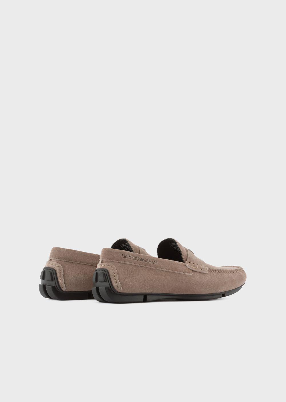 Emporio Armani Suede Driving Loafers With Logo in Gray for Men | Lyst