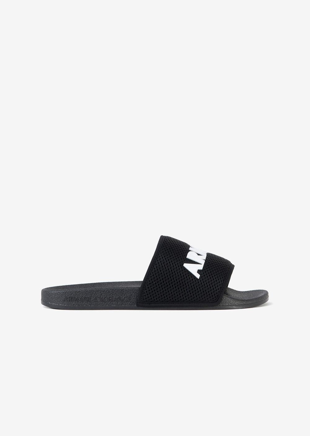 Armani Exchange Slides With Wide Mesh Strap in Black for Men | Lyst