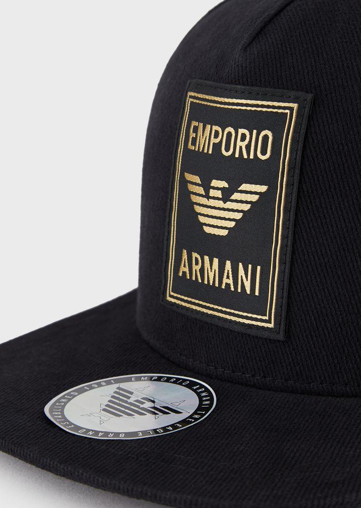 Emporio Armani Cotton Gold Tab Cap in Black for Men | Lyst
