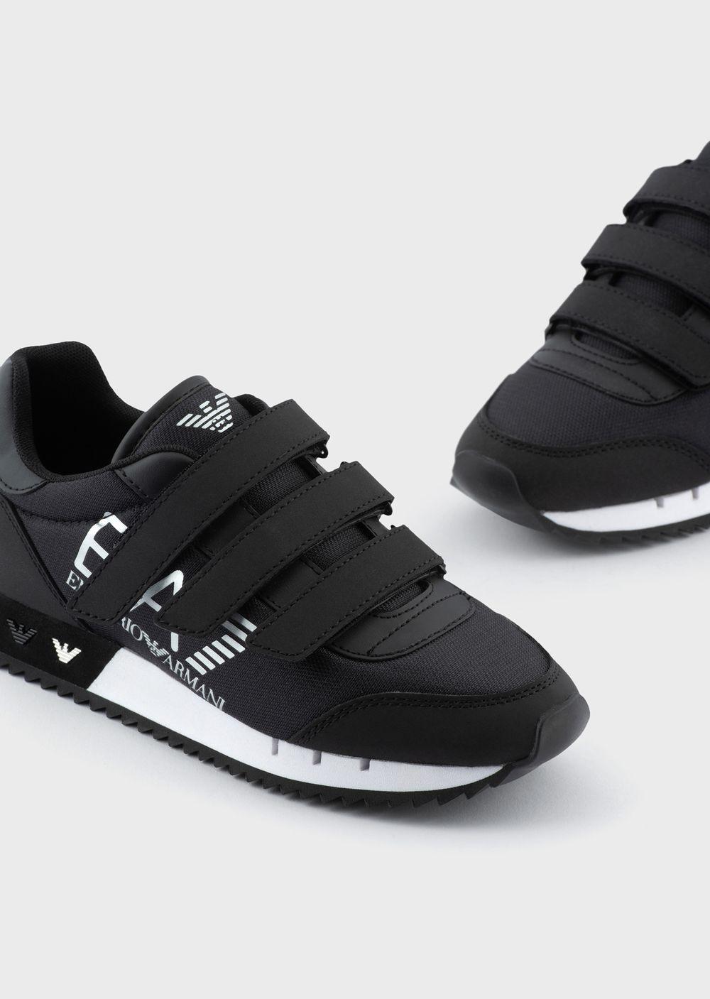 Emporio Armani Junior Black & White Strap Sneakers | Lyst