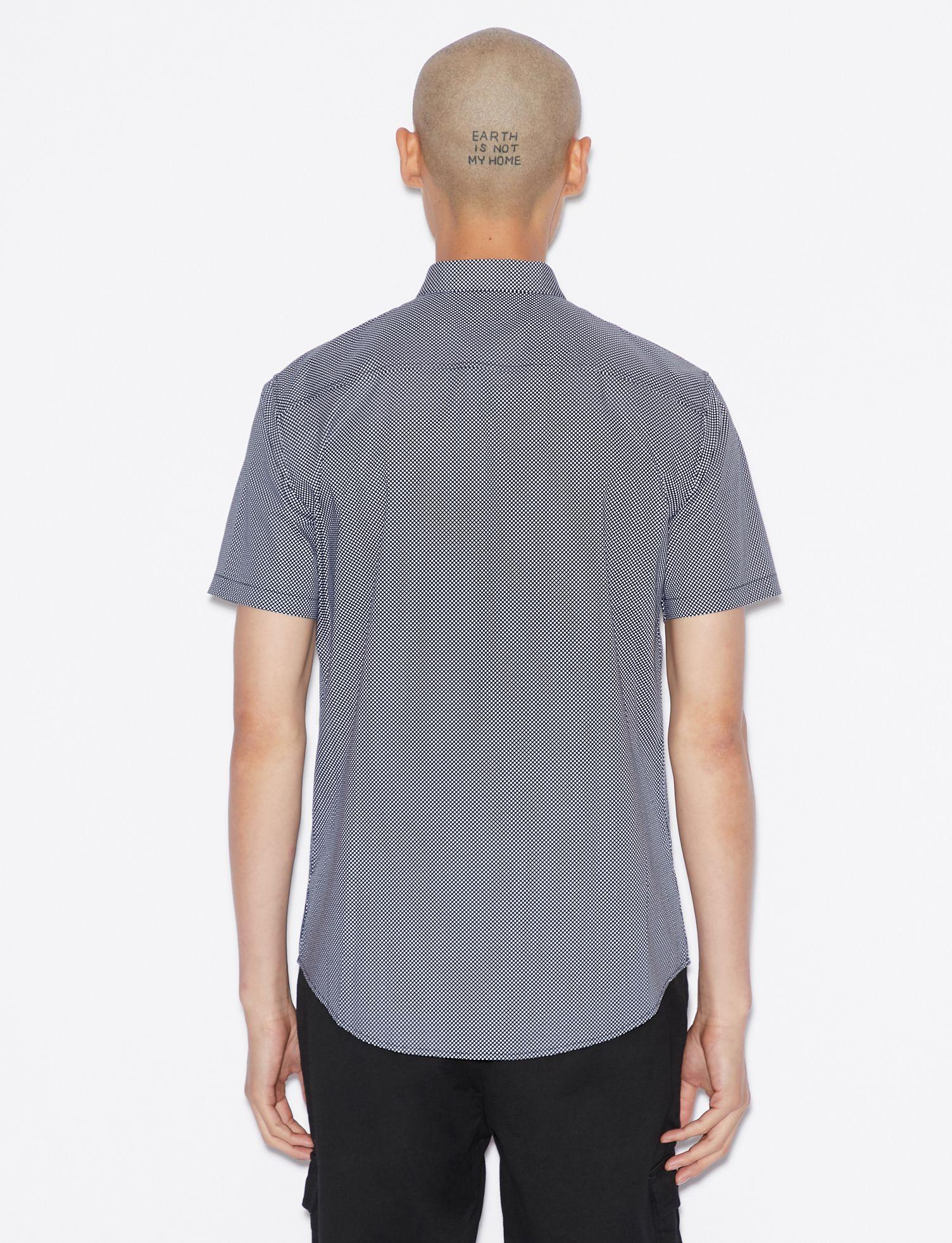 Armani Exchange Cotton Slimfit Shirt With Short Sleeves in Navy Blue